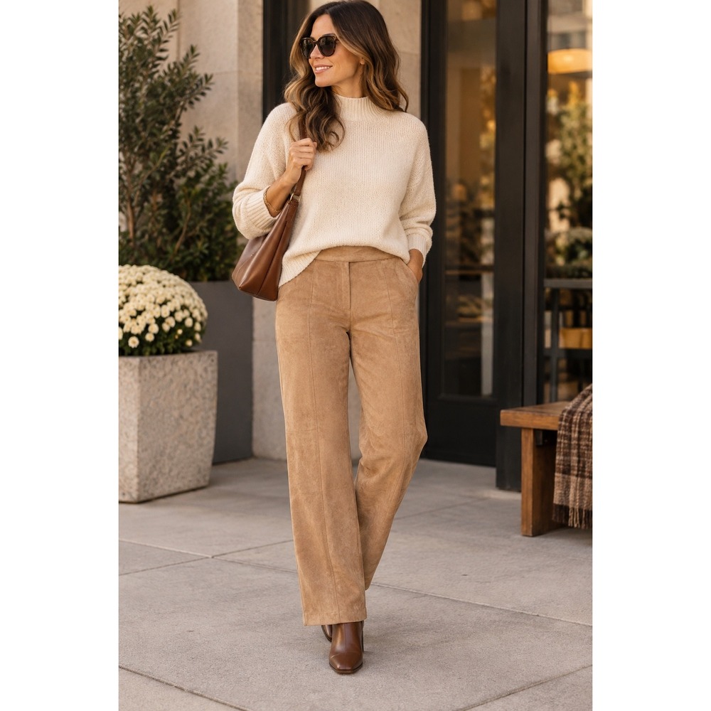Norton Studio Size 12 Tan Faux Suede Straight Leg Pants Equestrian Western